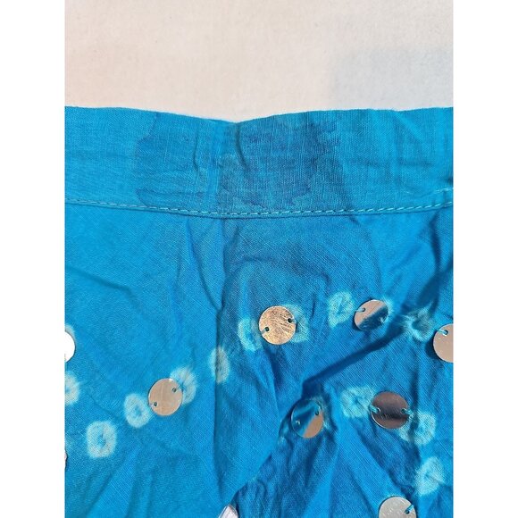 Handmade Blue boho midi skirt adjustable tie waist mirror sequins One Size New - Picture 13 of 16